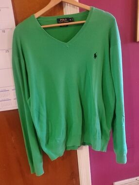 Polo by Ralph Lauren Men’s V-Neck Sweater in Bright Green with Navy Pony